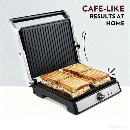 2000W Jumbo Sandwich Maker with Non-Stick Plate, Oil Drain & 180° Opening