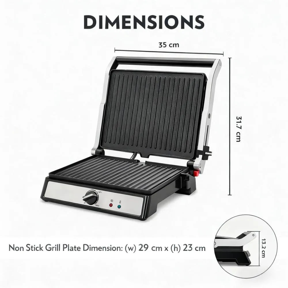 2000W Jumbo Sandwich Maker with Non-Stick Plate, Oil Drain & 180° Opening