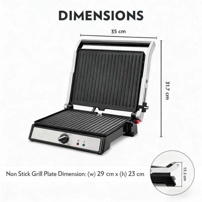 2000W Jumbo Sandwich Maker with Non-Stick Plate, Oil Drain & 180° Opening