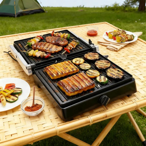 2000W Jumbo Sandwich Maker with Non-Stick Plate, Oil Drain & 180° Opening