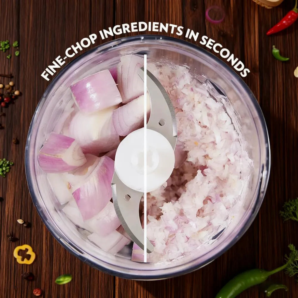 2-in-1 Food Chopper with Dual Blades, 600ml Bowl & Safety Features